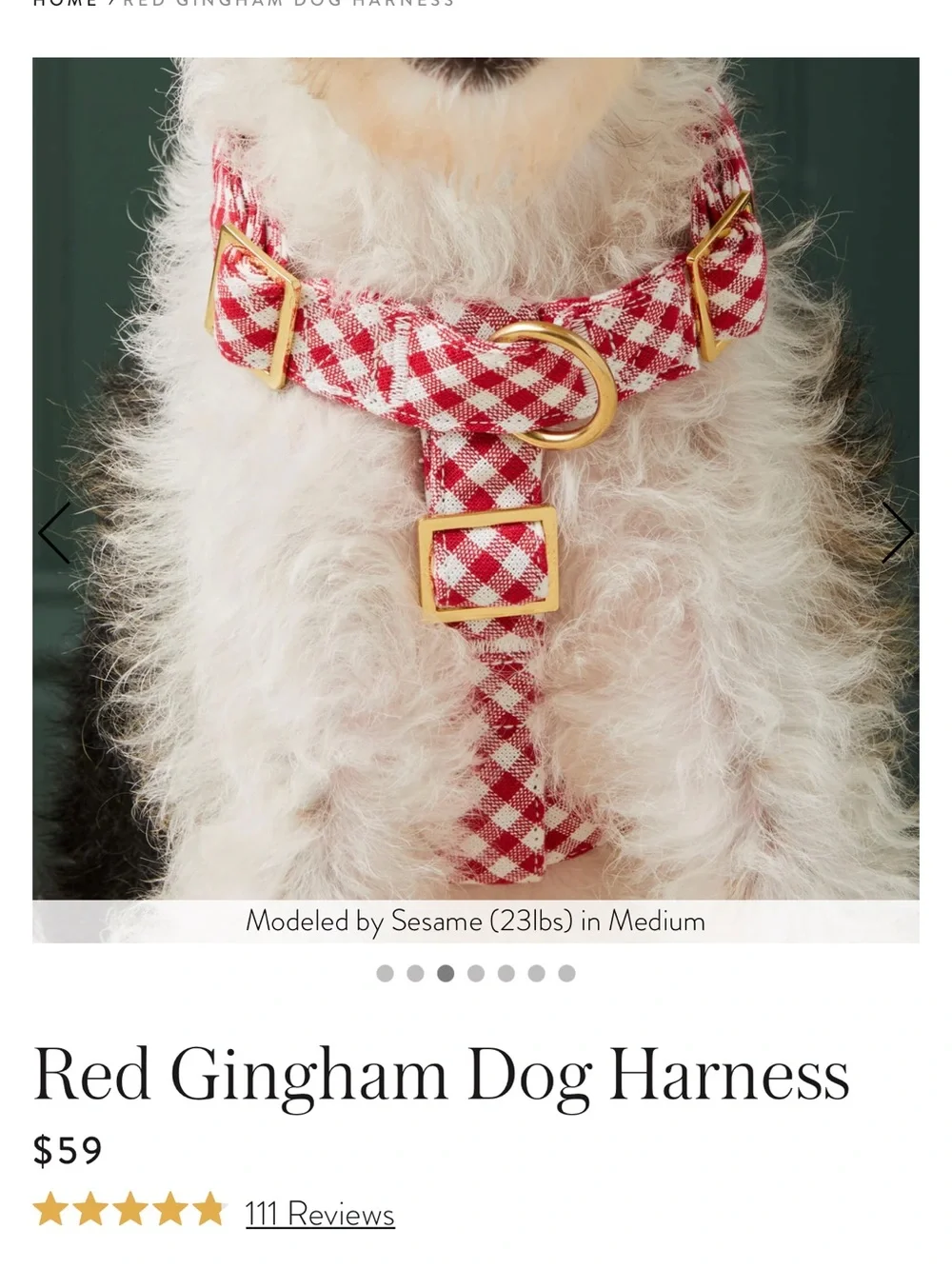 *NWOT* The Foggy Dog Red & White Gingham Dog Harness size small